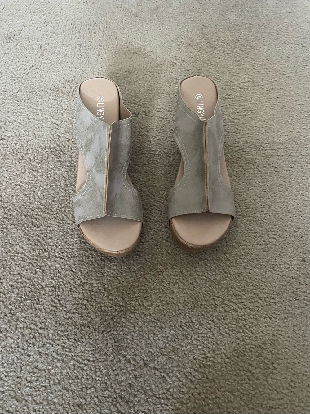 Taupe Suede Open-Toe Wedge Sandals